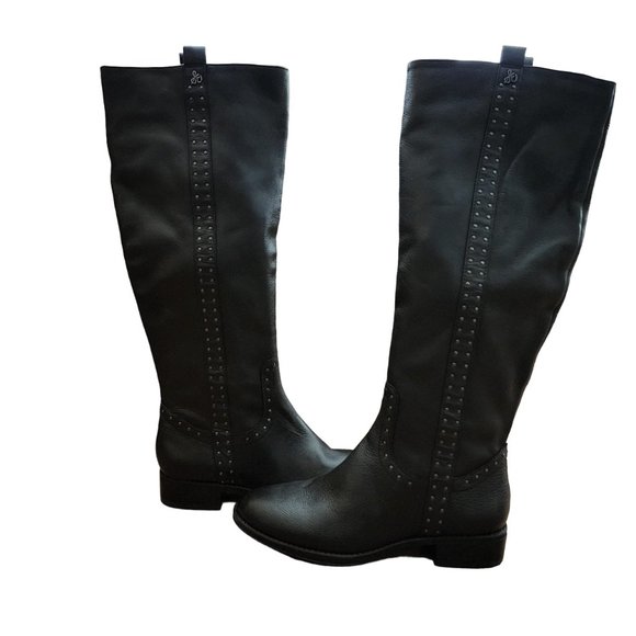 Sam Edelman Women’s Black Leather Prina Studded Knee High Riding Boots Size 6.5 - Picture 2 of 7